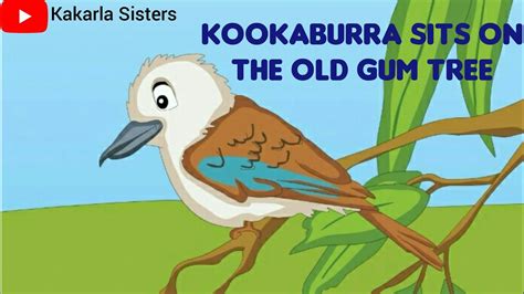 The kookaburra is the subject of an Australian nursery rhyme. This popular song discusses the laughing kookaburra, these are the lyrics: Kookaburra sits on the old gum tree Merry merry king of the bush is he. Laugh, kookaburra, laugh, kookaburra Gay your life must be! Kookaburra sits in the old gum tree Eating all the gumdrops he can see.